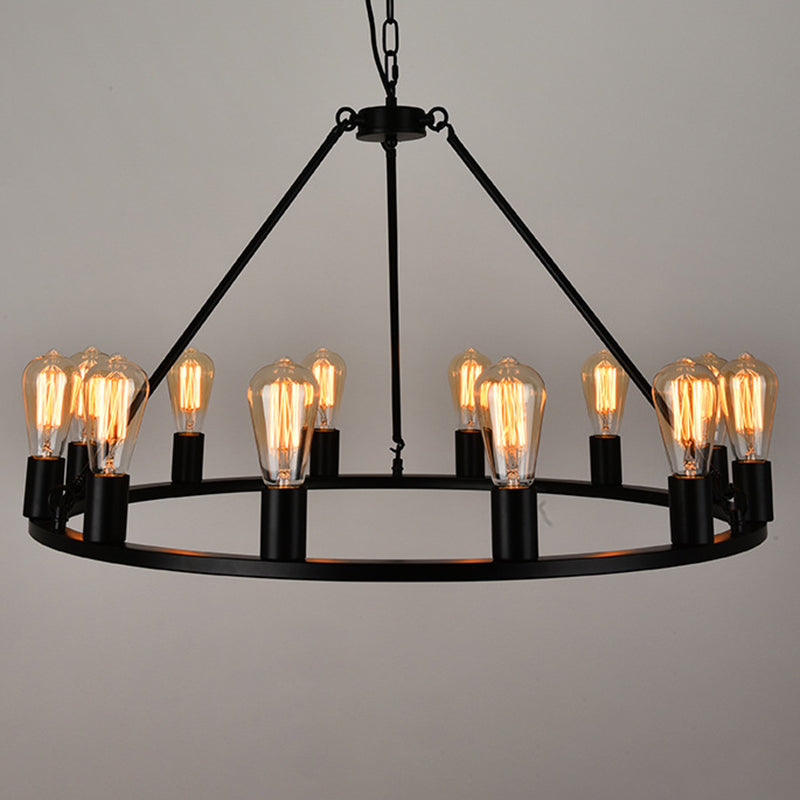 Industrial Circle Hanging Ceiling Lights Black Metal Pendant Chandelier for Dining Room