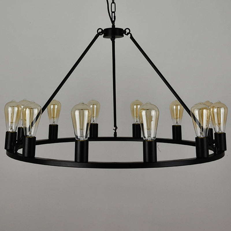 Industrial Circle Hanging Ceiling Lights Black Metal Pendant Chandelier for Dining Room