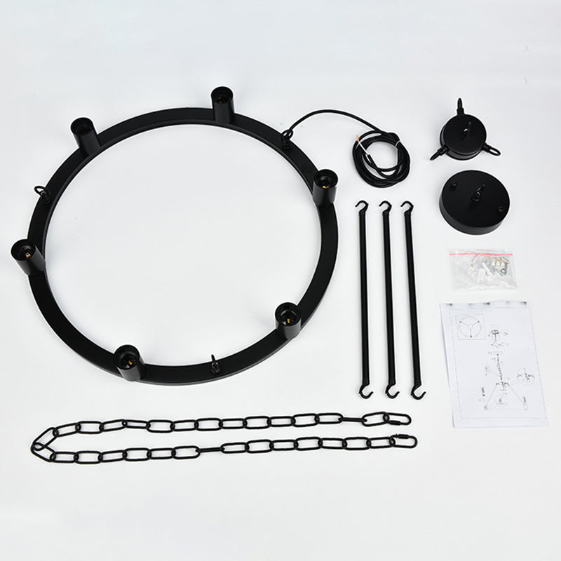 Industrial Circle Hanging Ceiling Lights Black Metal Pendant Chandelier for Dining Room