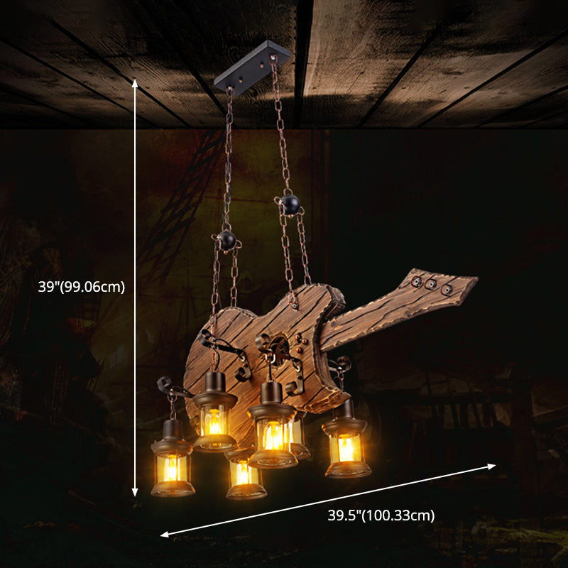 Araña colgante de madera industrial de 6 luces lámpara colgante de techo para barra