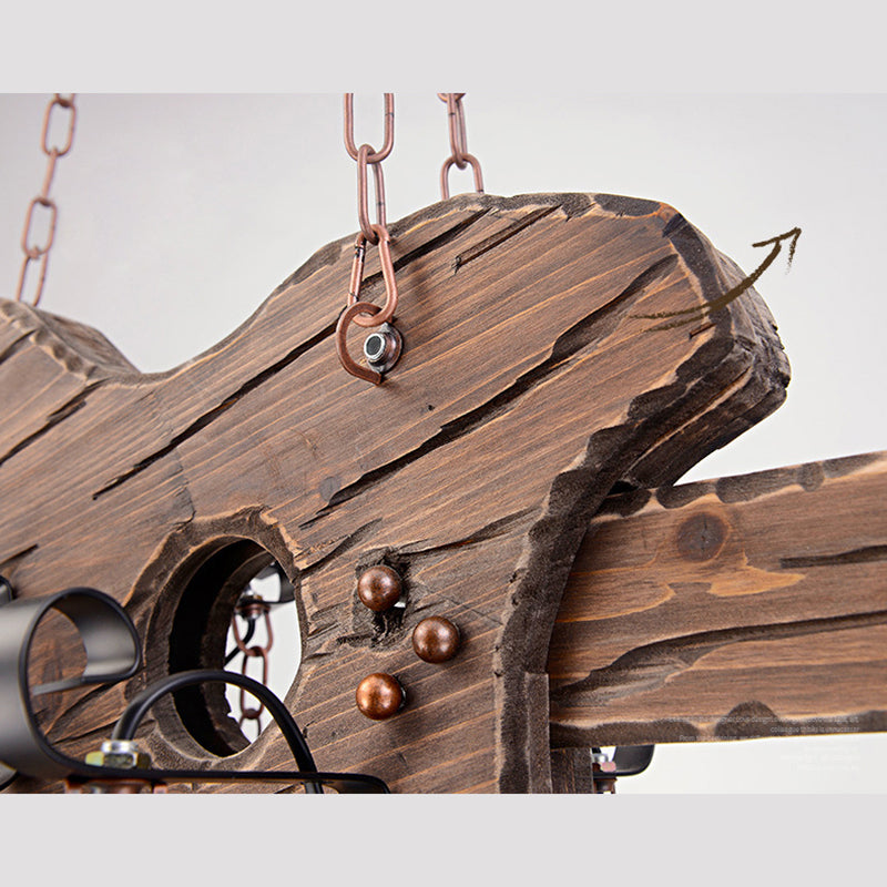 Araña colgante de madera industrial de 6 luces lámpara colgante de techo para barra