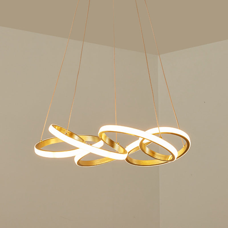 Gold Linear LED Hanging Lamp in Modern Simplicity Aluminium Adjustable Chandelier with Acrylic Shade