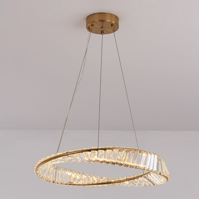Modern Luxury LED Pendant Light Wrought Iron Circular Hanging Lamp with Crystal Shade