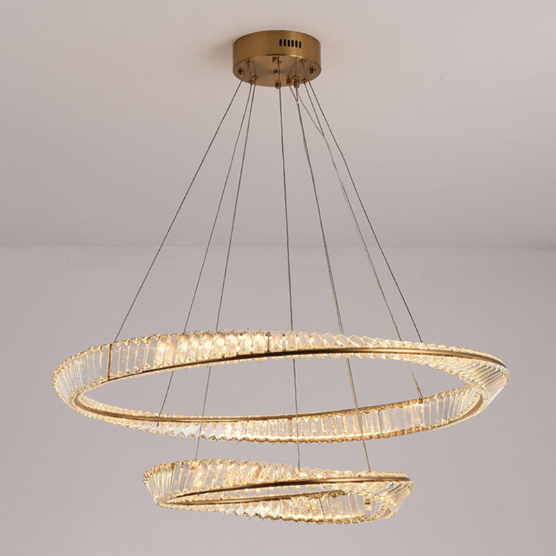 Modern Luxury LED Pendant Light Wrought Iron Circular Hanging Lamp with Crystal Shade