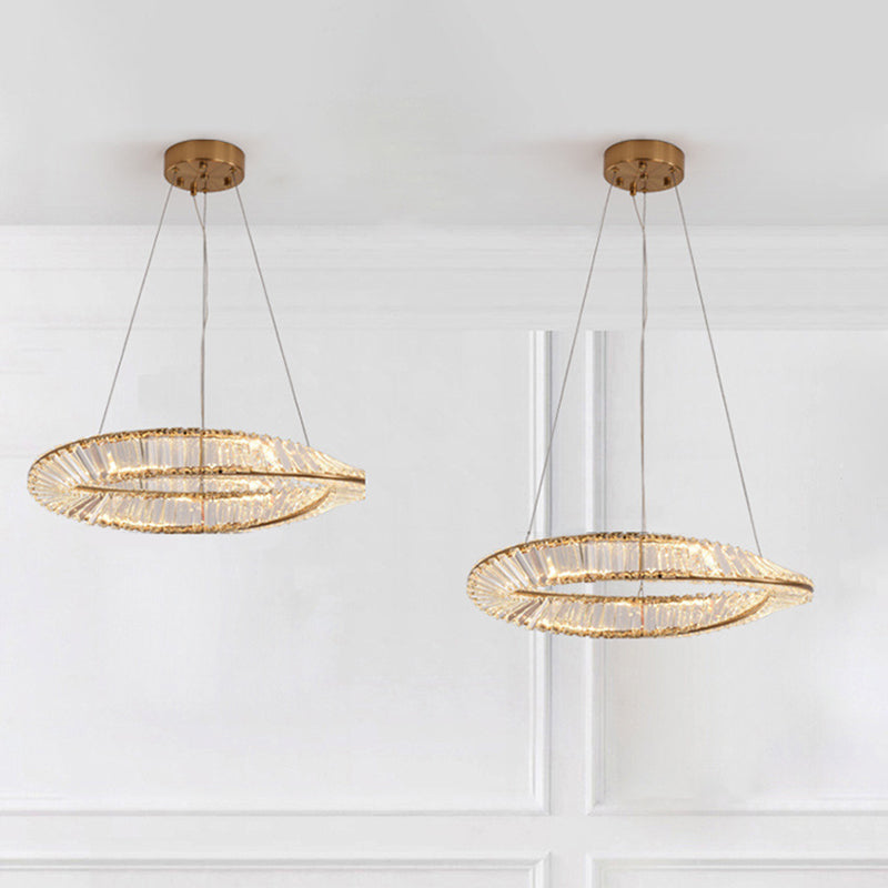 Modern Luxury LED Pendant Light Wrought Iron Circular Hanging Lamp with Crystal Shade