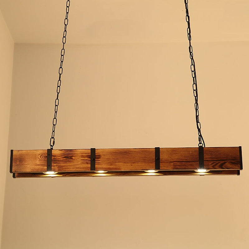 Linear Wood Island Lighting Industrial Loft Vintage Ceiling Lights for Bar