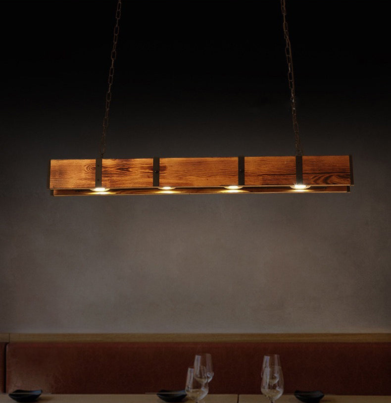 Linear Wood Island Lighting Industrial Loft Vintage Ceiling Lights for Bar