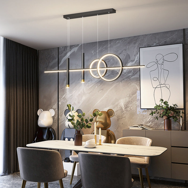 Lampada il lampadario in metallo lineare dell'illuminazione dell'isola a led moderna per sala da pranzo