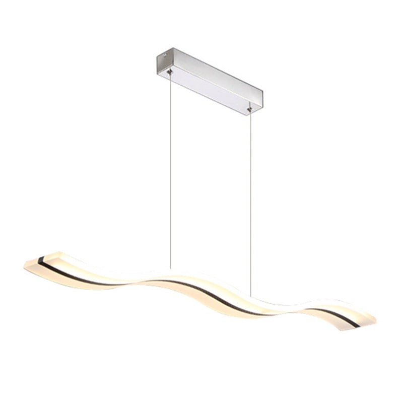 Stainless-Steel LED Island Light in Modern Simplicity Acrylic Linear Hanging Lamp for Dining Room