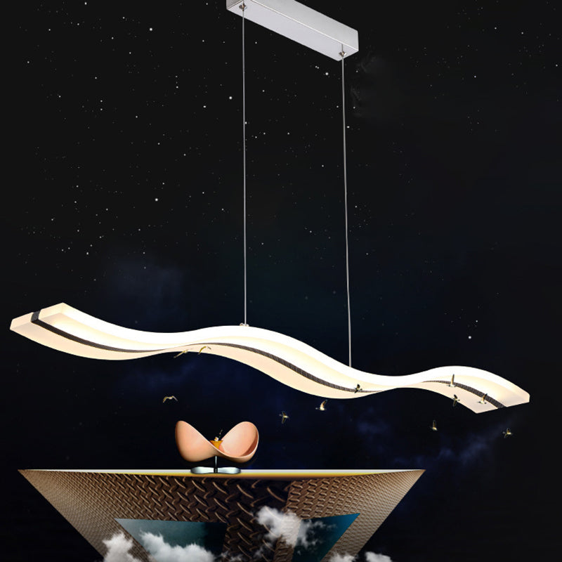 Stainless-Steel LED Island Light in Modern Simplicity Acrylic Linear Hanging Lamp for Dining Room