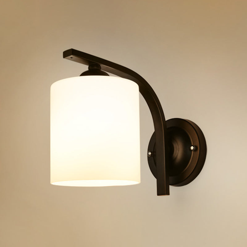 Cylinder White Glass Wall Mount Lamp 1-Light Vintage Wall Lighting Fixture for Bedroom
