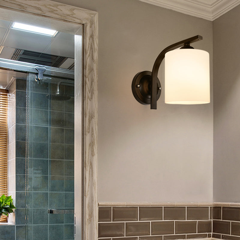 Cylinder White Glass Wall Mount Lamp 1-Light Vintage Wall Lighting Fixture for Bedroom