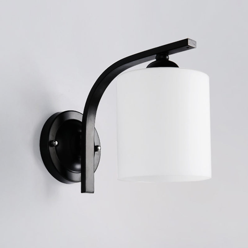 Cylinder White Glass Wall Mount Lamp 1-Light Vintage Wall Lighting Fixture for Bedroom