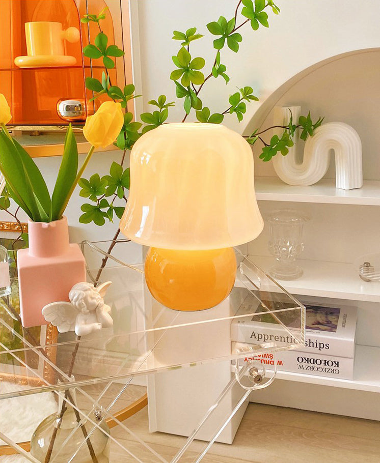 Mushroom Shaped Table Light Nordic Glass 1-Bulb Living Room Night Lamp in Yellow