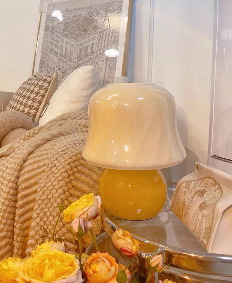 Mushroom Shaped Table Light Nordic Glass 1-Bulb Living Room Night Lamp in Yellow