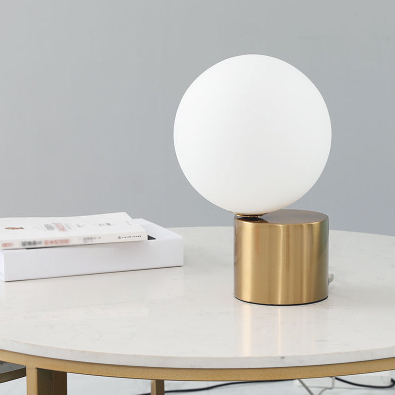 Ball Shaped Nightstand Light Postmodern Ivory Glass 1 Head Gold Table Lamp for Bedroom