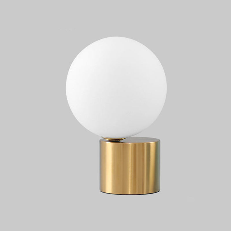 Ball Shaped Nightstand Light Postmodern Ivory Glass 1 Head Gold Table Lamp for Bedroom