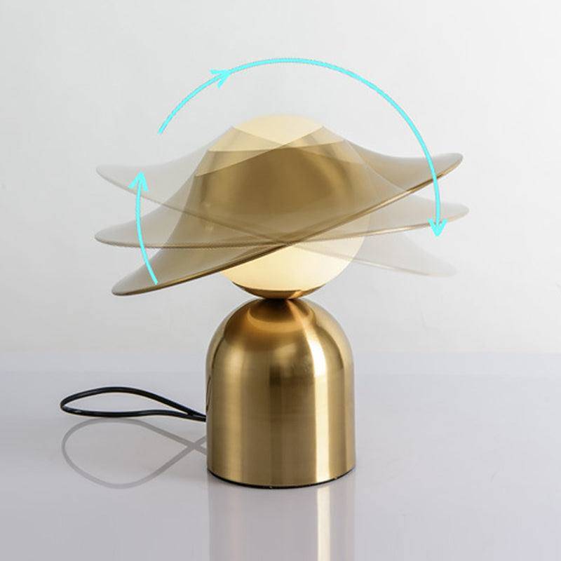 Mesa en forma de oro Luz posmoderna estilo 1 bulbo lámpara de soporte nocturno de vidrio blanco
