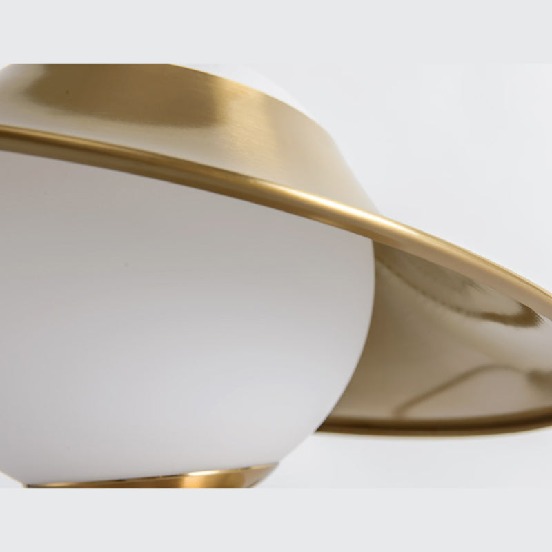 Gold Hat Shaped Table Light Postmodern Style 1 Bulb White Glass Night Stand Lamp