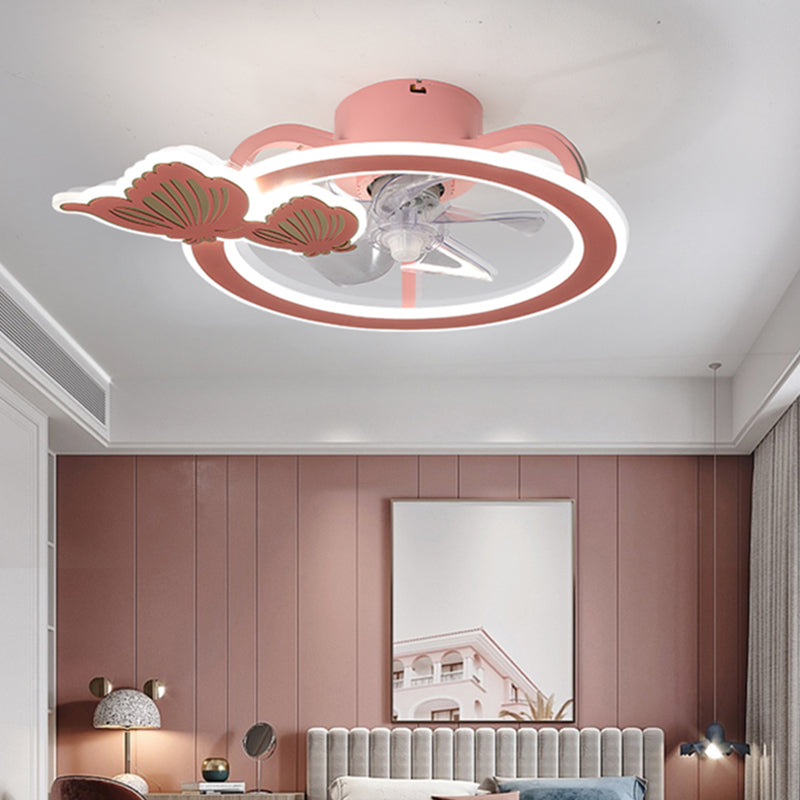 Minimalist Circle Flush Deckenventilator Metall Schlafzimmer LED Semi Flush Mount Light mit Fernbedienung