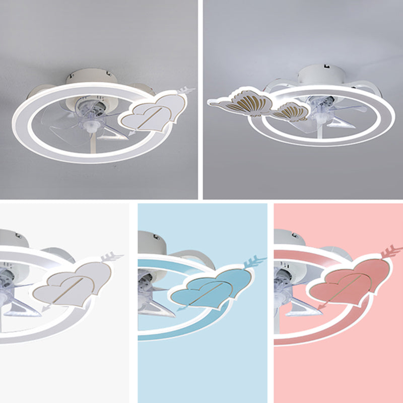 Minimalist Circle Flush Deckenventilator Metall Schlafzimmer LED Semi Flush Mount Light mit Fernbedienung