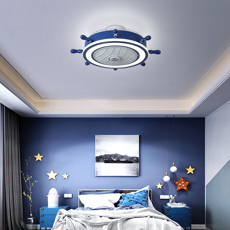 Iluminación de ventilador de timón azul marino LED acrílico Semi Flush Mounte de techo para niños para niños Room