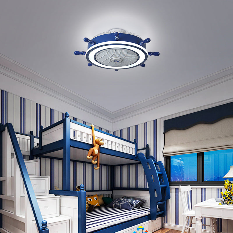 Iluminación de ventilador de timón azul marino LED acrílico Semi Flush Mounte de techo para niños para niños Room