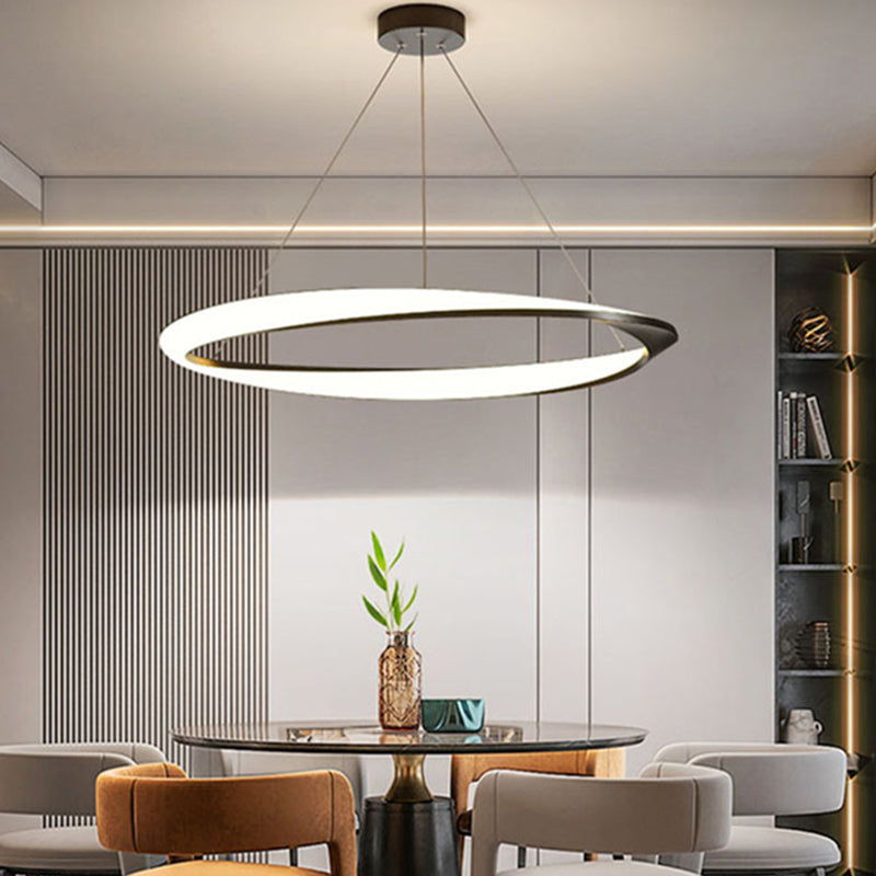 Modern Fashionable Linear LED Hanging Lamp Wrought Iron Indoor Pendant Light with Acrylic Shade