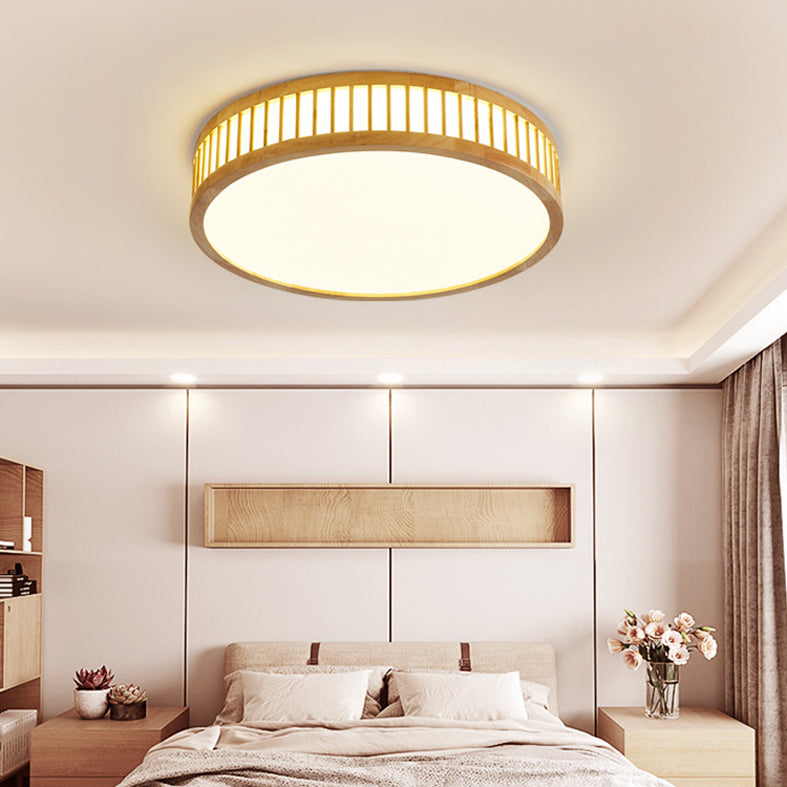 Log Color Geometric LED Flush Mount in Modern Creative Style Wooden Ceiling Light with Acrylic Shade
