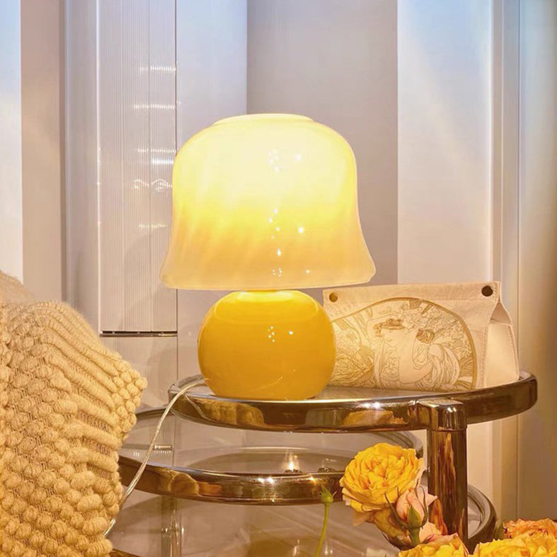Mushroom Shaped Table Light Nordic Glass 1-Bulb Living Room Night Lamp in Yellow
