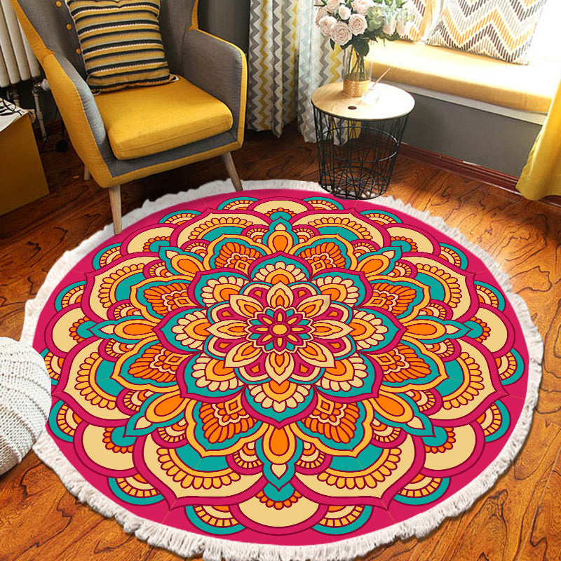Round Boheems tapijt polyester etnische print tapijt vlek resistent binnen tapijt voor woonkamer
