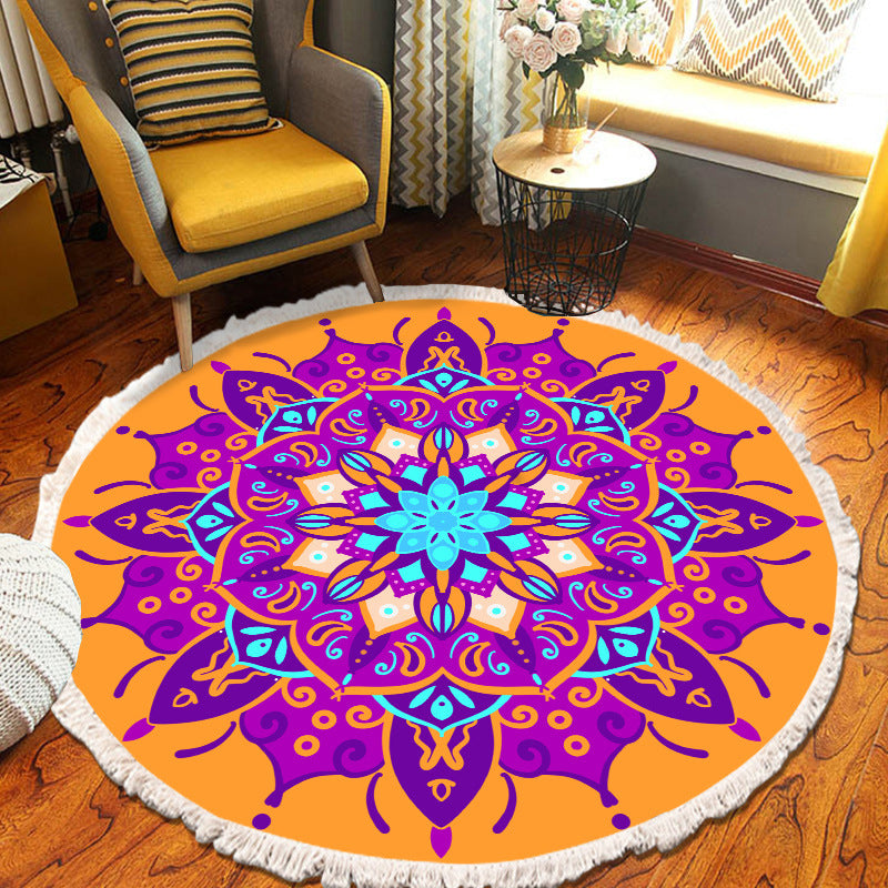 Round Boheems tapijt polyester etnische print tapijt vlek resistent binnen tapijt voor woonkamer