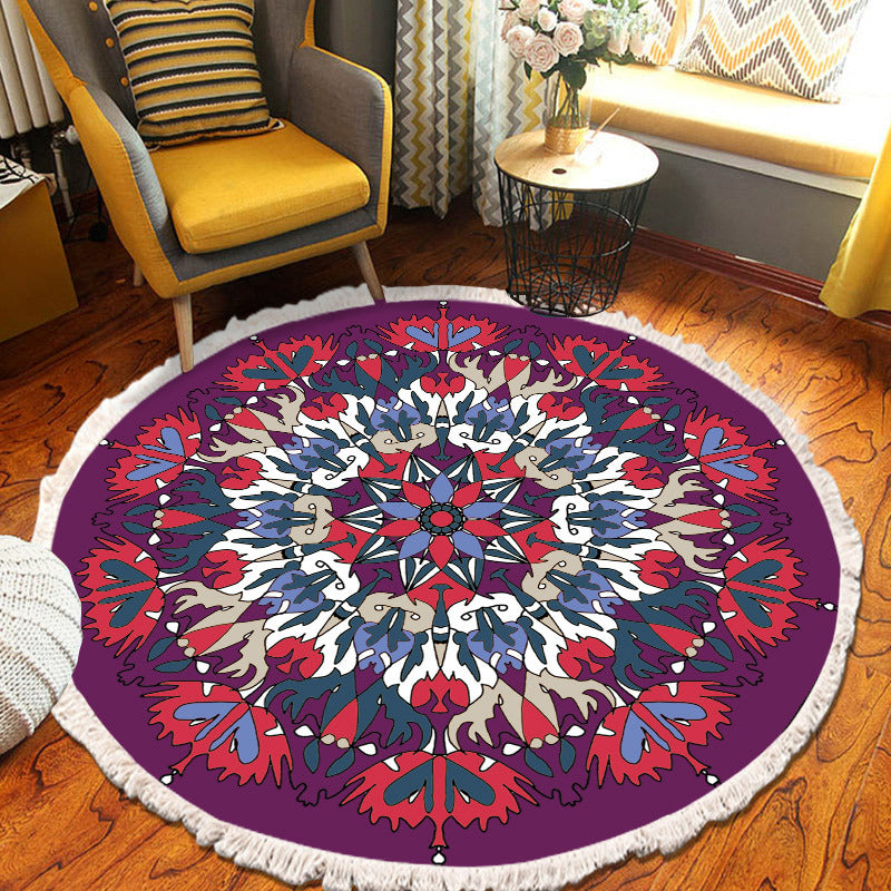 Round Boheems tapijt polyester etnische print tapijt vlek resistent binnen tapijt voor woonkamer