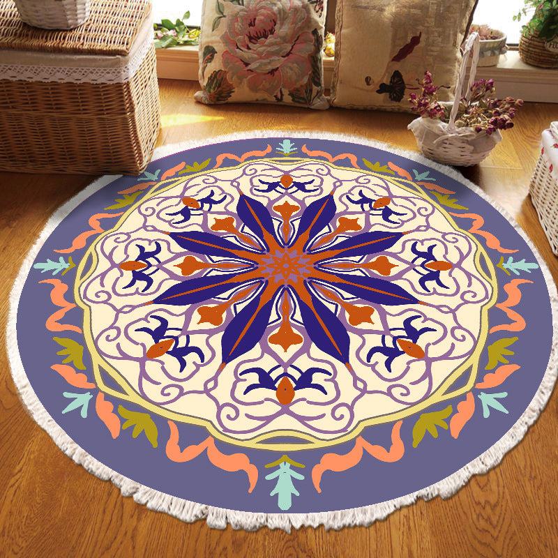 Round Boheems tapijt polyester etnische print tapijt vlek resistent binnen tapijt voor woonkamer
