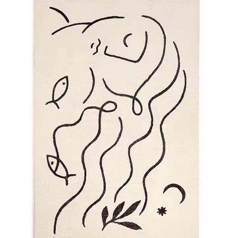 White Modern Indoor Rug Polyester Abstract Carpet Non-Split Backing Rug for Home Decoration