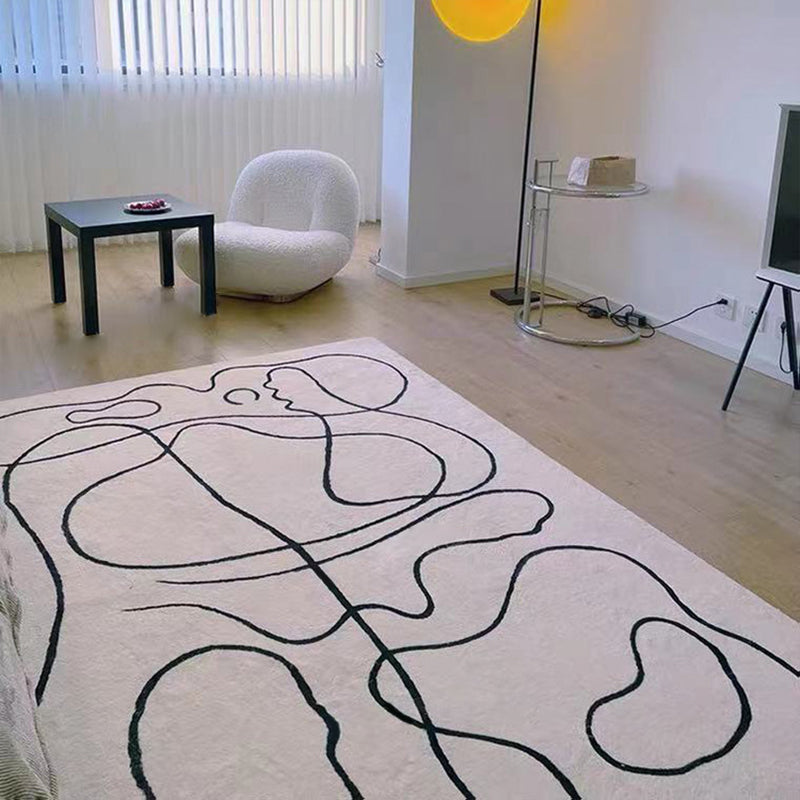 White Modern Indoor Rug Polyester Abstract Carpet Non-Split Backing Rug for Home Decoration