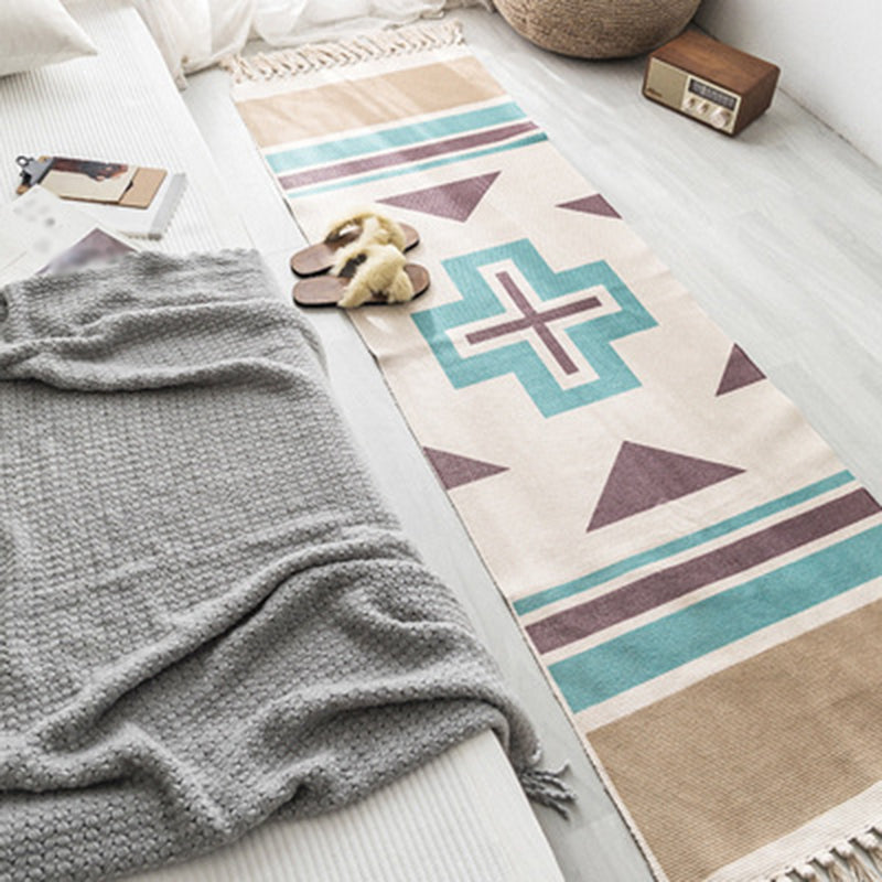Bohemian Americana Pattern Carpet Purple Polyester Area Rug Fringe Indoor Rug for Home Decor