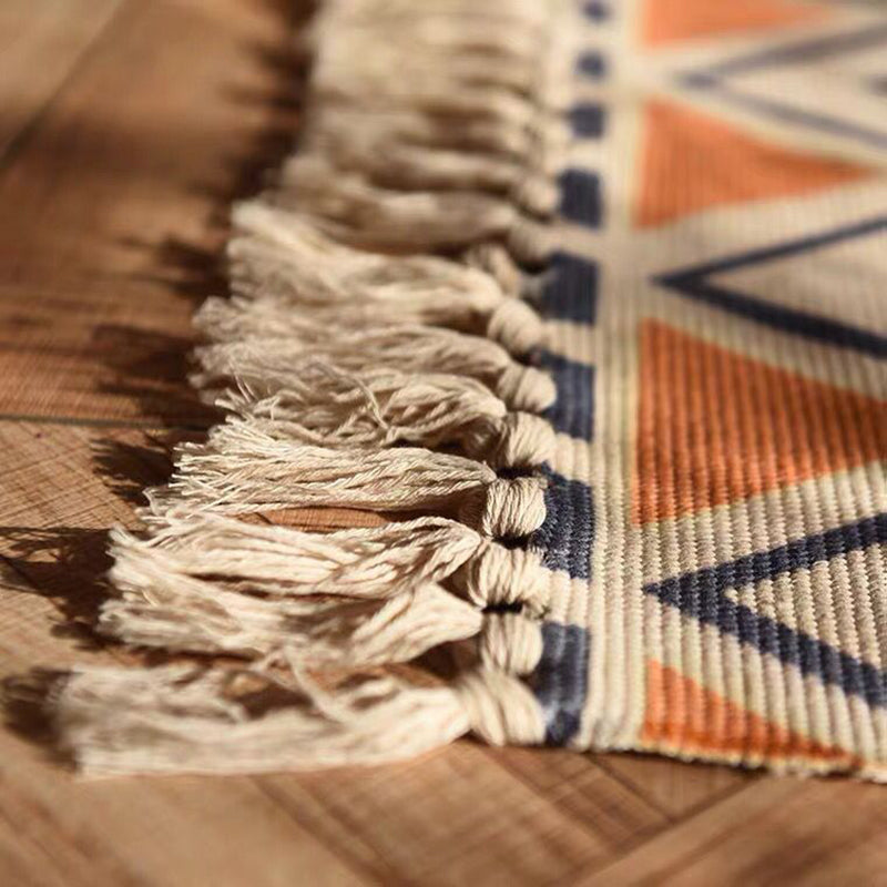 Tapis de motif d'ameicana beige élégant Polyester Bohemian Area Tapis de frange pour chambre à coucher
