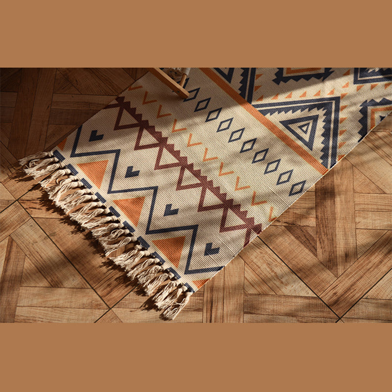 Tapis de motif d'ameicana beige élégant Polyester Bohemian Area Tapis de frange pour chambre à coucher