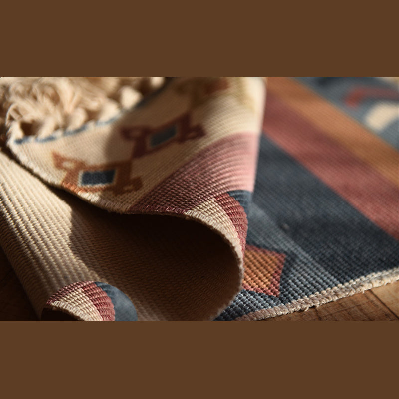 Tapis de motif d'ameicana beige élégant Polyester Bohemian Area Tapis de frange pour chambre à coucher