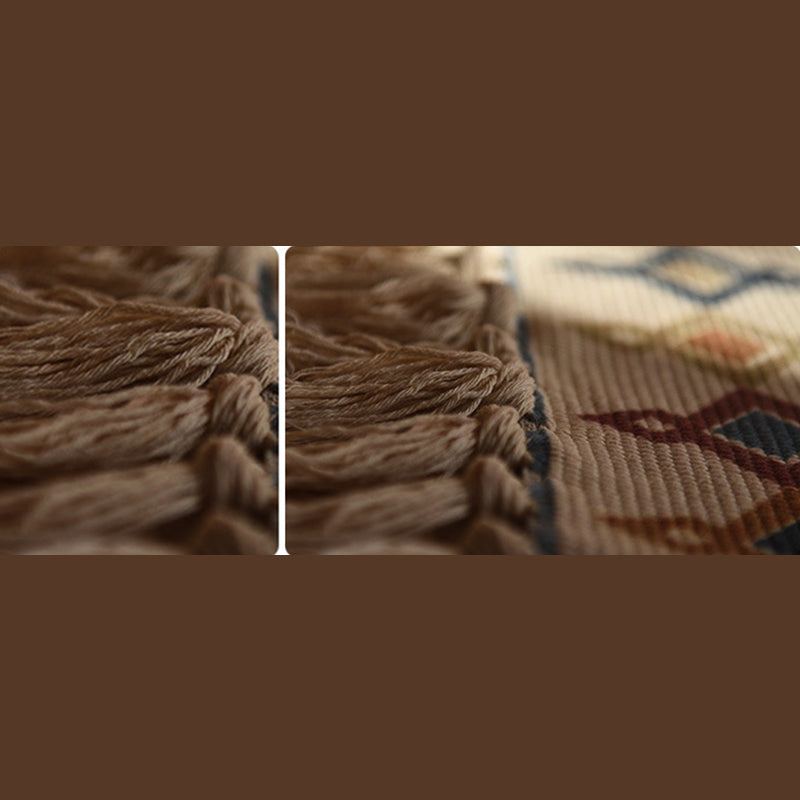 Tapis de motif d'ameicana beige élégant Polyester Bohemian Area Tapis de frange pour chambre à coucher