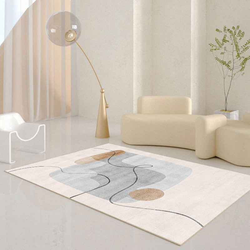 Beige Abstract Print Carpet Polyester Modern Area Rug Non-Slip Rug for Living Room