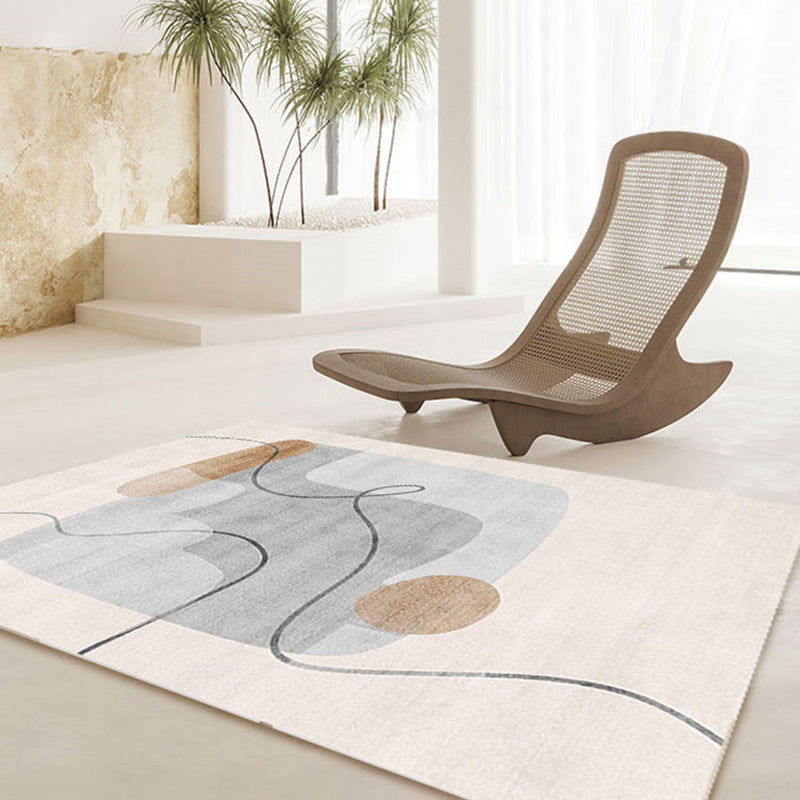 Beige Abstract Print Carpet Polyester Modern Area Rug Non-Slip Rug for Living Room
