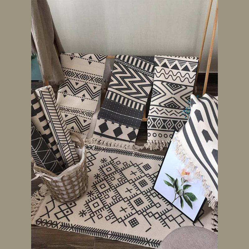 Bohemian Carpet Americana Print Cotton Blend Rug Fringe Area Carpet for Home Decoration