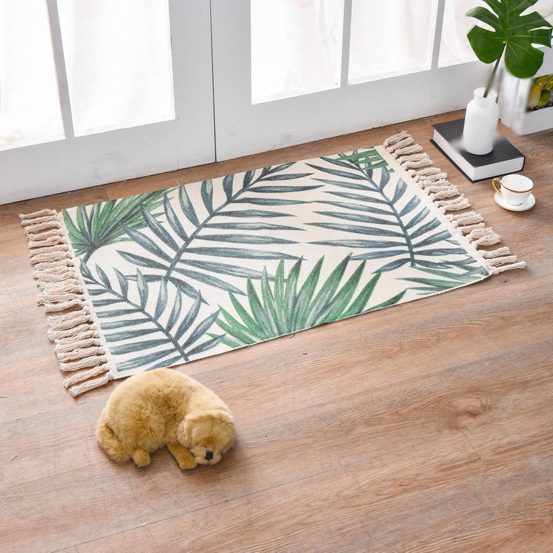 Boho-Chic Fringe Carpet Ameicana Pattern Rug Cotton Blend Area Rug for Bedroom