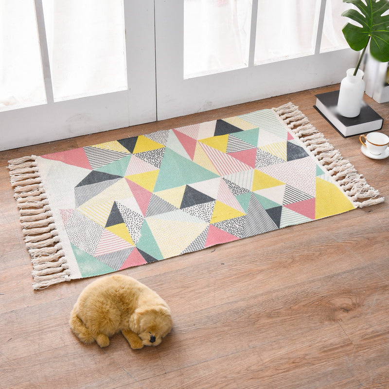 Boho-Chic Fringe Carpet Ameicana Pattern Rug Cotton Blend Area Rug for Bedroom
