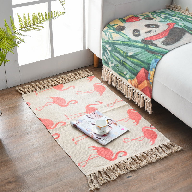 Boho-Chic Fringe Carpet Ameicana Pattern Rug Cotton Blend Area Rug for Bedroom