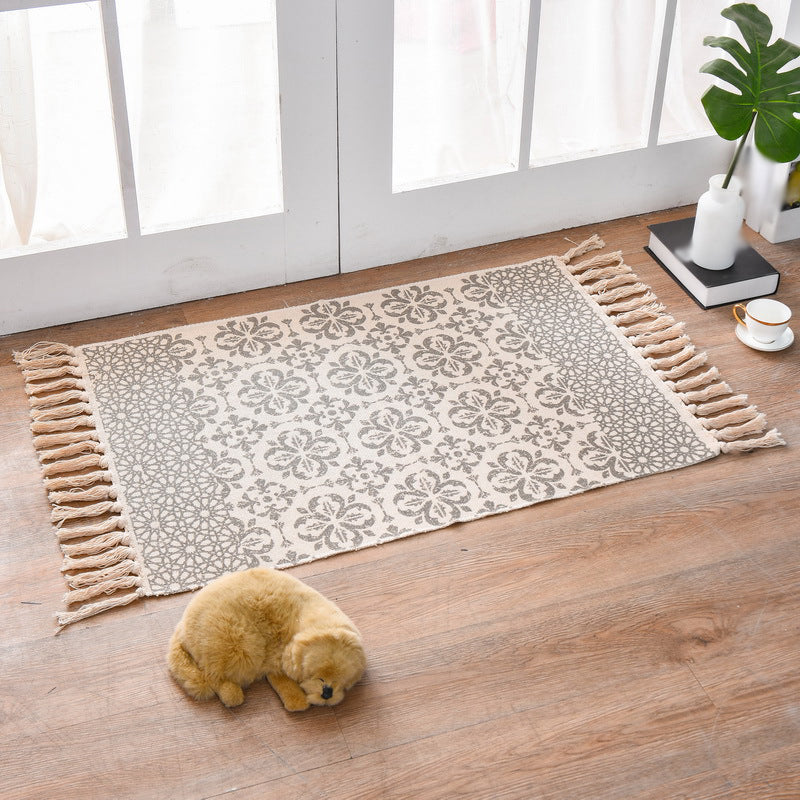 Boho-Chic Fringe Carpet Ameicana Pattern Rug Cotton Blend Area Rug for Bedroom