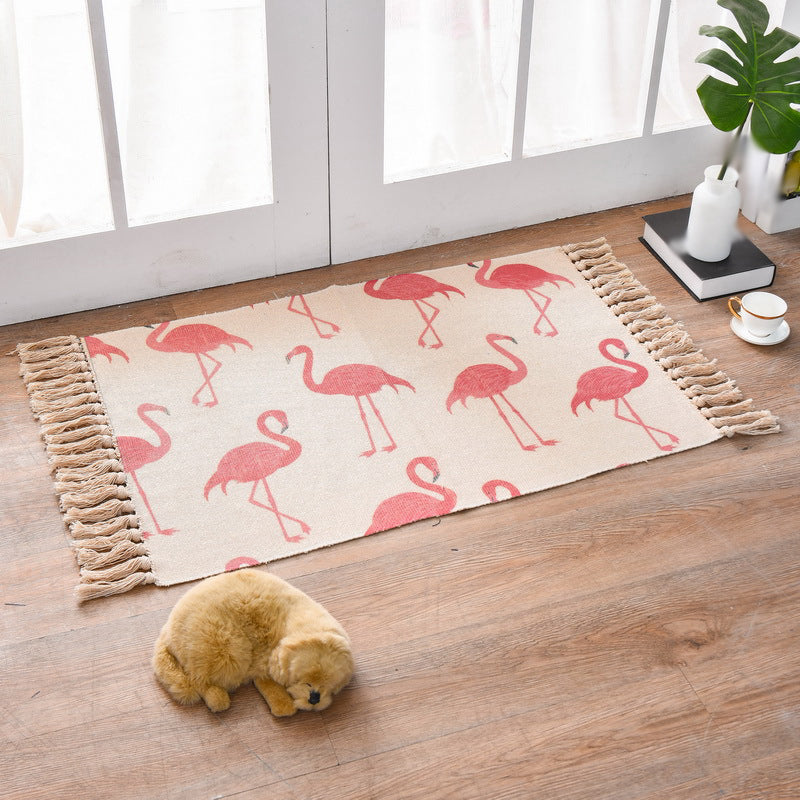 Boho-Chic Fringe Carpet Ameicana Pattern Rug Cotton Blend Area Rug for Bedroom