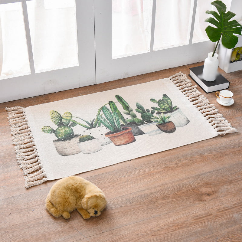 Boho-Chic Fringe Carpet Ameicana Pattern Rug Cotton Blend Area Rug for Bedroom